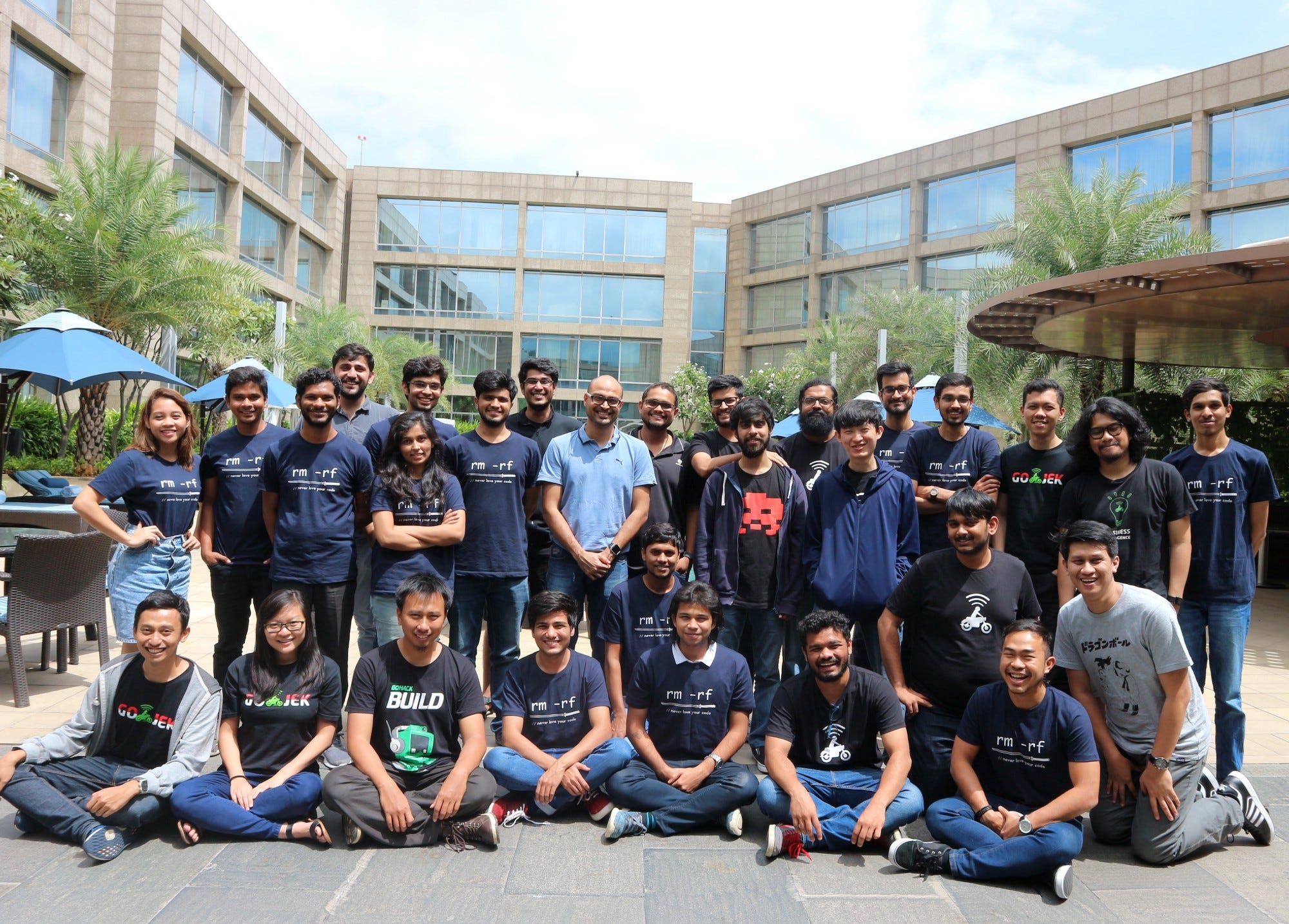 Bootcampers 2018 — GoJek. Notice our rm -rf tshirts